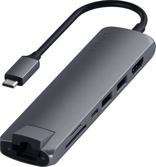 Satechi Type-C Slim Multiport with Ethernet Adapter, Space Gray - ONLINE ONLY